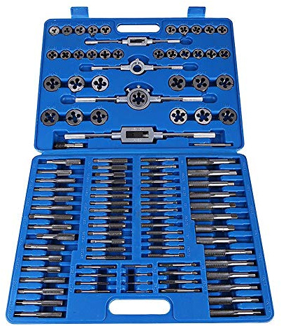 Tap Set with Drill Bits, 110-Piece M2-M18 Carbon Steel | Threading Tool Kit, Carbon Steel, Automotive Repair, Metric Fasteners, Wrench Handle, Storage Case, Workshop
