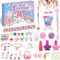 iZoeL Adventskalender Einhorn 2024 Mädchen Weihnachtskalender 24 Füllungen Einhornkalender Schmuck Haarschmuck Tattoo Fingertattoo Advent Calendar Kinder ab 3 Jahre