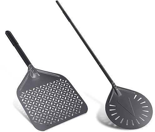 NUTUNI Pizzaschaufel-Set, 30,5 cm + 22,9 cm, perforierter Pizzaschieber, 30,5 x 35,6 cm, professionelles Aluminium-Pizzaschieber für hausgemachte Pizza, Pizzaofen-Zubehör