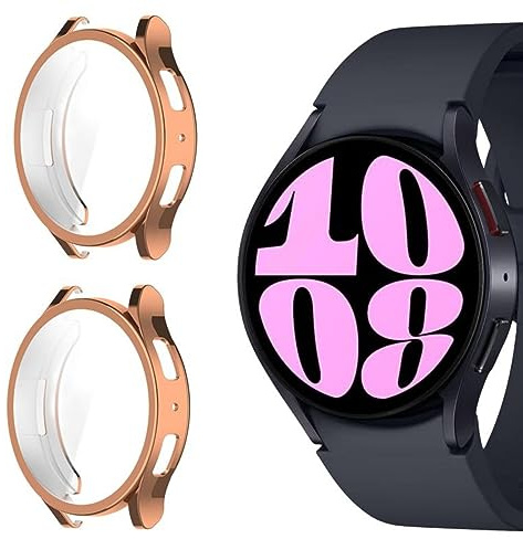 GIOPUEY [2 Stück Hülle Kompatibel mit Samsung Galaxy Watch 6 40mm, Soft TPU, Shock Resistant, Samsung Galaxy Watch 6 40mm Cover - Rose Gold+Rose Gold