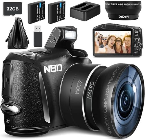 NBD Appareil Photo numérique pour la Photographie et la vidéo, Caméra 4K 48MP pour Youtube avec 2 Batteries, Carte SD 32GB, Zoom numérique 16x, écran 3.0 Pouces, Caméra compacte pour débutant