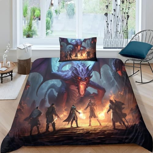 OPSREY Drache Bettwäsche Sets Verschiedene Größen Drache King Bettdeckenbezug Wärme Zum Schlafen Bedding Sets Atmungsaktiv Bettbezug Satin Steppdeckenbezug Single（135x200cm）