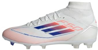 adidas F50 League Mid Football Boots Firm Ground, Scarpe da Calcio Donna, Cloud White/Lucid Blue/Solar Red, 45 1/3 EU