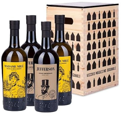 2 pz.Jefferson Amaro Importante da 700 ml + 2 pz. Madame Milù da 700ml In CASSETTA LEGNO GIOCHIAMO A TRIS Limited edition - Idea Regalo per Natale - Originale Vecchio Magazzino Doganale
