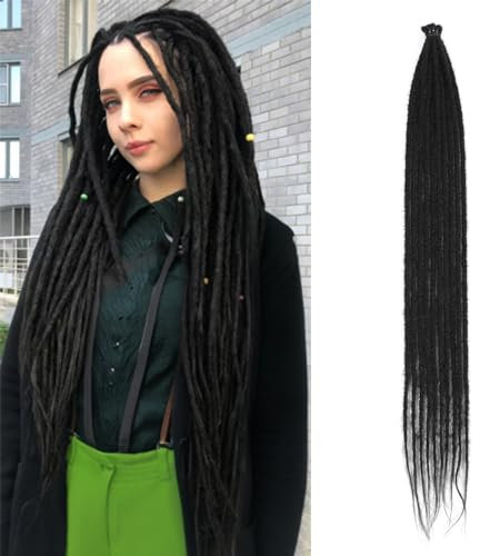Single Dreadlock-Extensions 24-Zoll Naturschwarze Dünne 0,6 cm 10 Strähnen Handgefertigte Synthetische Häkelhaare Super Lange Dread-Extensions Reggae Style Für Frauen (SE 10 Strands, 1B)