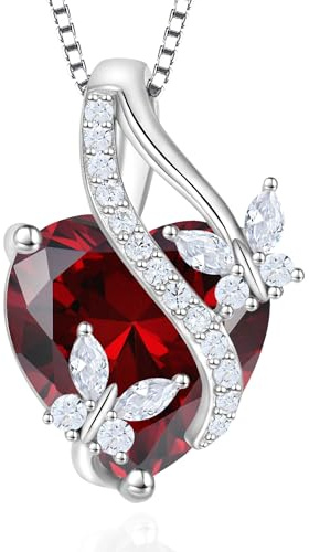 Vesitim Butterfly Necklaces for Women Sterling Silver Infinity Heart Pendant Created Garnet Jewelry Gift