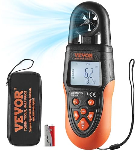 VEVOR Anémomètre portable pour mesurer la vitesse du vent, la température du vent -10~60 °C, sensation thermique du vent, anémomètre numérique avec écran LED pour naviguer, surfer, voler avec