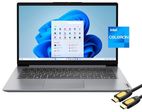 Lenovo Ideapad 1 Laptop per Business & Student, Display HD 14, Intel Celeron N4020, 4GB RAM, 128GB eMMC, Ricarica rapida, WiFi 6, USB-C, Webcam, HDMI, cavo HDMI SPS, Win 11 Home S, Grigio nuvola