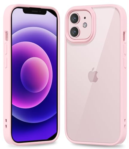 oakxco Thin Slim Clear case for iPhone 12 Mini, Transparent Hybrid Hard Shell Plastic & Soft Silicone Rubber Bumper, Non-Yellow Acrylic Protective Lightweight Cover for Women, Light Pink