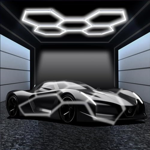 éclairage De Garage LED Hexagonal 192W, 5 Lumières en Nid d'abeille, Haute Luminosité, Lumière Magnifique, Salon De Beauté Automobile, Bar, Boutique, Salle De Sport, Atelier, Large Tension