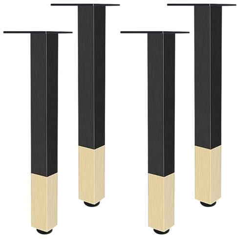 SZLXJMFL Black with Gold, 4pcs Furniture Legs DIY Metal Furniture Feet Adjustable 6cm-40cm Heavy Duty Sofa Legs Cabinet Legs Cupboard Feet Kitchen Foot, Rubber Anti-slip Mat, Free Screw-37cm/14.6