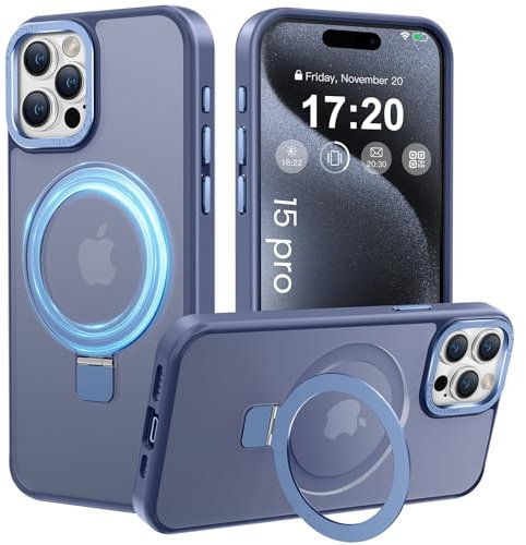 PuyaTeya Handyhülle für iPhone 15 pro Hülle, [mit Unsichtbarem Ständer ][mit Magnetic] Kratzfeste Anti-Fingerabdruck [Transluzente Matte] Hülle für iPhone 15 pro 6.1(Far Peak Blue)