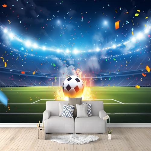 Wandbild Tapete Fußball Stadion Sportthema blau 350x256 cm Fototapete Vlies Wandtapete Wohnzimmer Kinderzimmer Moderne Wandbilder Wand Dekoration
