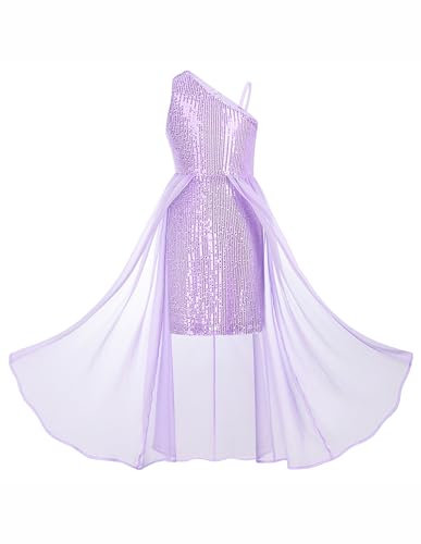 GRACE KARIN Abito da bambina elegante con paillette, linea ad A, in chiffon, con spalline singole, per Natale, festa di compleanno, Rosa/lilla., 8 anni