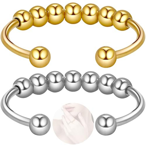 FEITENGU Gold Weißgold Anxiety Ring Set,Aura Fidget Ringe Goldene,Anti Stress Rings Silber 925 Damen,Daumenring,Stimmungsring Weihnachten Geburtstag Jubiläum Geschenke Für Frauen