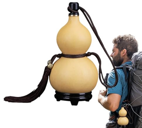 Oseczmut Bouteille d'eau de gourde, fiole de vin de gourde | Bouteille d'eau extérieure avec corde à pampilles | Gourde chinoise Feng Shui Hu Lu, ornement d'extérieur, bouteille d'eau Portable avec