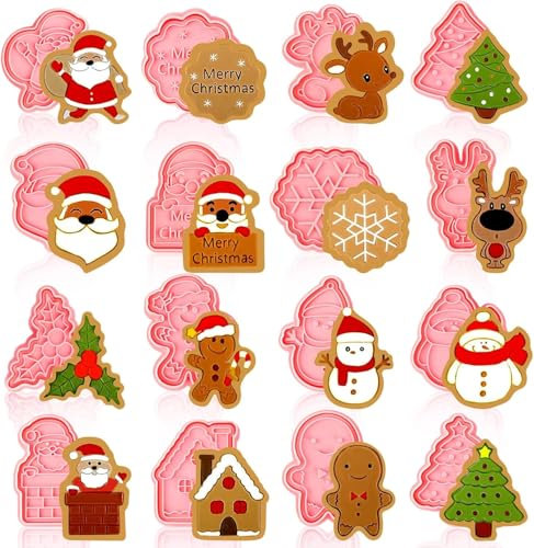 Queryifv 16 Pièce Emporte Pièces Noël, Emporte Pièces 3D en Plastique Moule Biscuit Plastique Moule à Biscuits pour Enfants Moule Cookie Pâtisserie, Pour Décoration de Fondant Cookie Gâteau