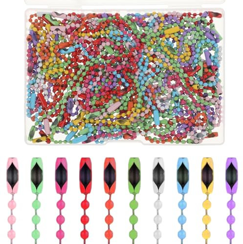 Piriuuo 100 Stück Bunte Kugelkette, Edelstahl Schlüsselanhänger Kugelkette Metall Hängekette 2,4 mm mit Verschluss Kugelkette Farbige Perlen für Schlüsselanhänger Bastelprojekte DIY Hängende Ornamente