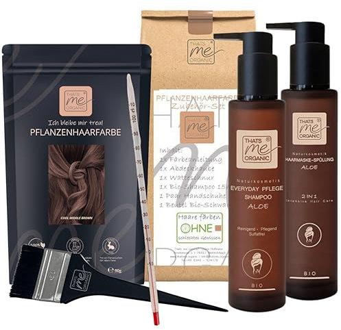 Thats me Organic® Profi Pflanzenhaarfarbe Komplettset (cool middle brown) – Bio Haarfarbe ohne Chemie – Haarfarbe für gesundes Haarefärben auch während Schwangerschaft und Stillzeit