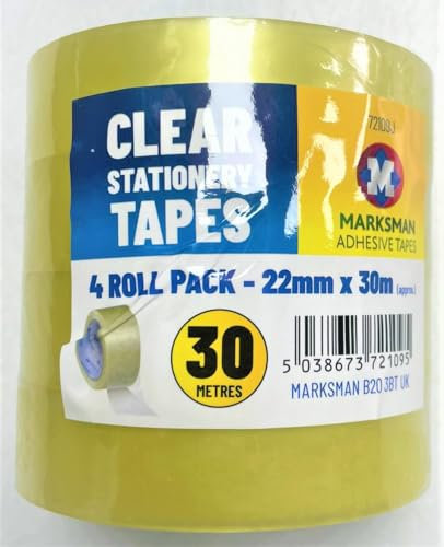 4 Rolls of 22mm x 30m Sellotape Clear packing Transparent Heavy-duty Shipping Packaging tape Box sealing Moving Acrylic adhesive Crystal clear Carton sealing tape
