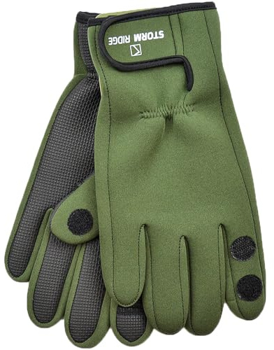 A2Z Mens Neoprene Gloves Outdoor Fishing Gloves Rubber Palm Grips Fold Back Finger/Thumb - Gloves MG640 Green S/M