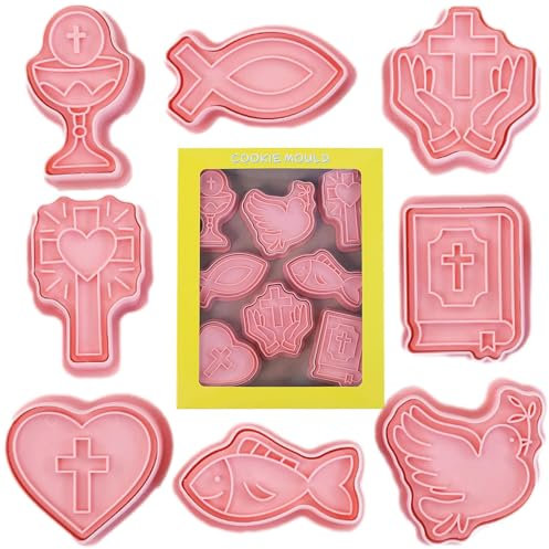 Cortadores de Galletas Religiosos - Multiusos Set de 8 Moldes para Galletas de Bautismo, Comunión y Festividades | Cortadores de Copa Sagrada de Cáliz para Pascua, Halloween y Navidad