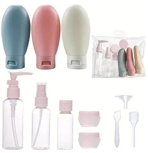 Bouteilles de Voyage,11 PCS Flacon Voyage Flacons de Voyage en Silicone Étanche et Portable Contenant de Bouteilles de Voyage pour Le Shampooing la Lotion Le Revitalisant Le Gel Douche