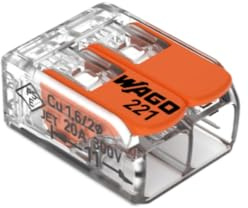 Wago, Hebelklemme 221, 10er-Pack, 2 Eingänge, kompatibel mit starren, halbstarren und flexiblen Drähten 0,14 – 4 mm², Spannung 450 V, 32 A, Abisolierlänge 11 mm, schnelle Installation