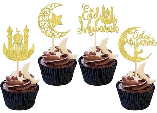 Ramadan Tortendeko, 24 PCS Ramadan Kuchendekoration, Cupcake Topper Eid, Eid Mubarak Cake Topper, Ramadan Muffin Topper, Eid Mubarak Kuchendeko, Ramadan Dekoration für die Eid Party (C)