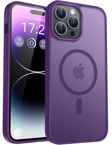 PuyaTeya für iPhone 14 pro Hülle, mit Magnetisch, Militärschutz Transluzent matt stoßfest Anti-Kratzen/Anti-Fingerprint/Anti-Glatte Handyhülle für iPhone 14 pro (Dunkel Lila)