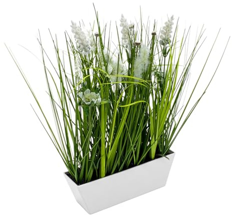 Spetebo Fleurs de prairie artificielles dans un pot blanc - 40 x 24 cm - Arrangement de fleurs artificielles avec pot de fleurs - Décoration d'intérieur - Plante décorative - Décoration de table