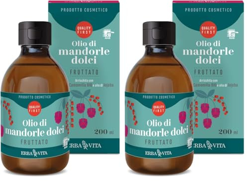 ERBA VITA Olio di mandorle dolci Fruttato arricchito con estratto di camomilla emolliente e lenitivo per la pelle (Confezione da 2)