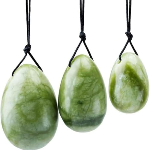3 piedras de huevo de jade verde, bola de piedra de masaje de huevo de jade natural para mujer