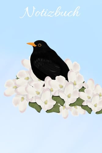 Notizbuch Amsel im Apfelbaum Vogel Zeichnung: Vogeltagebuch A5 mit Vogelmotiv 100 Seiten Kariert