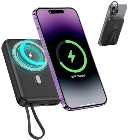 JXJXJX Magnetic Power Bank, 10000mAh Portable Wireless Charger with LED Display, 22.5W Fast Charging for iPhone, Samsung, and More