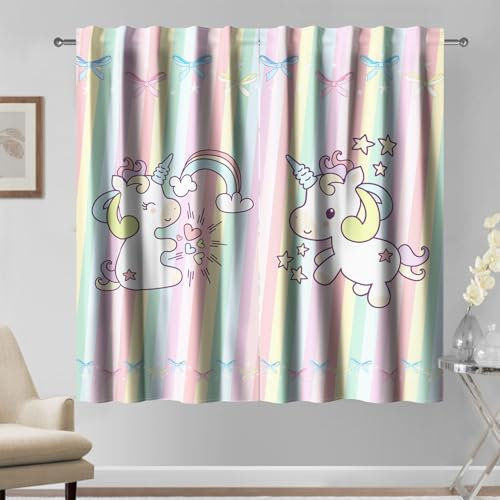 Kzzfqxb 107x160cm Tende Rosa 2 Pannelli, Strisce Colorate Rosa Arcobaleno Fiocco Nodo Deliziose drappeggiate per Bambini Ragazze Cameretta Camera da Letto Soggiorno