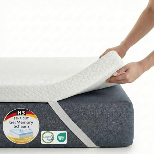 FRIDEKO Mattress Topper 120 x 200 cm, 5 cm Height Mattress Topper, H2 & H3 Gel Memory Foam Topper, Removable and Washable Cover, Suitable for Box Spring Bed, Sofa Beds