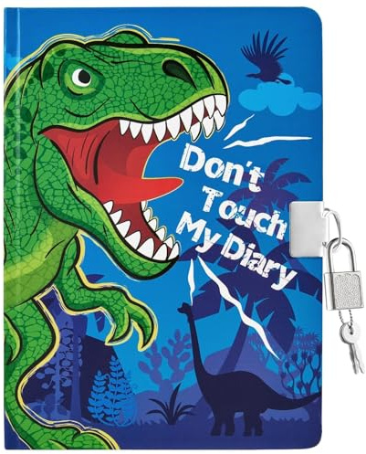 WERNNSAI Tagebuch Kinder für Jungen, Dinosaurier Tagebuch leuchtendes Kindernotizbuch, Reisentagebuch für Jungen mit Schloss und Schlüssel, Schultagebuch A5 liniert, Notizbuch zum Schreiben