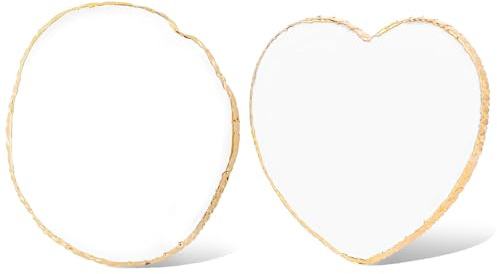 Classicseali 2pcs Nail Art Palette,Nail Pallete with Gold Edge,Nails Polish Mixing Palettes,Polish Holder for Nails Design, White (Heart-Shaped & Round)