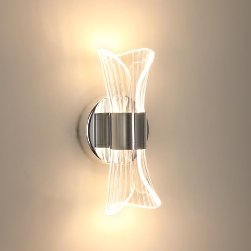 DELIPOP LED Wandleuchte Moderne, 12W Wandlampe Innen mit 3 Farbtemperatur | Verchromt Wandbeleuchtung für Schlafzimmer Wohnzimmer Korridor Treppenhaus