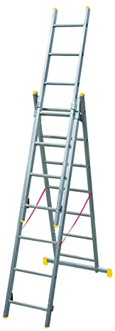 Scala Trasformabile tripla 3 Elementi da 7 a 11 Gradini fino a 8 metri di altezza con barra stabilizzatrice (3x10 Gradini)