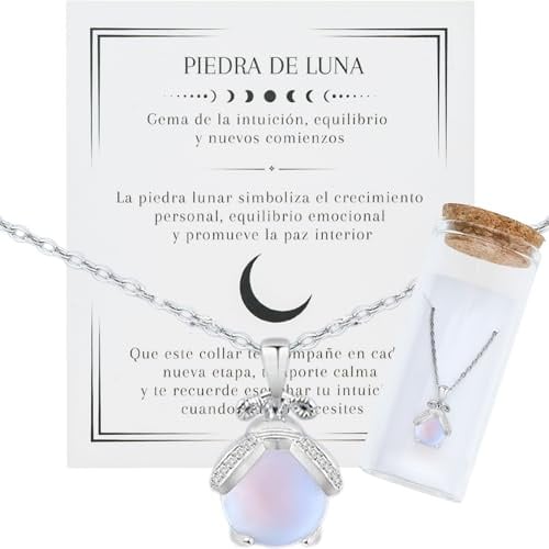 MOMENTUM Collar Piedra de Luna Mujer, Colgante Baño de Plata, Ajustable