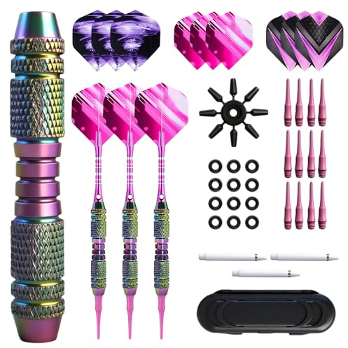 SGZIOO Dartpfeile mit Kunststoffspitze für Elektronische Dartscheibe, 18 Gramm Profi Softdarts dartpfeil, 3 Stück Softdart Pfeil mit Regenbogen Reines Kupfer Barrel, Hochwertige Aluminium Stange