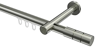 INTERDECO Innenlauf-Gardinenstange 20 mm, moderne Innenlaufstange aus Metall, Edelstahl-Optik, zur Wandmontage, Typ 10213825, 220 cm