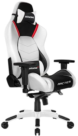 AKRacing Chair Master Premium Gaming Stuhl, PU-Kunstleder, Weiß/Schwarz/Rot, 5 Jahre Herstellergarantie