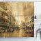 ABAKUHAUS Retro Duschvorhang, Stadt Street View, Stoffliches Gewebe Badezimmerdekorationsset mit Haken, 175 x 200 cm, Sand Brown