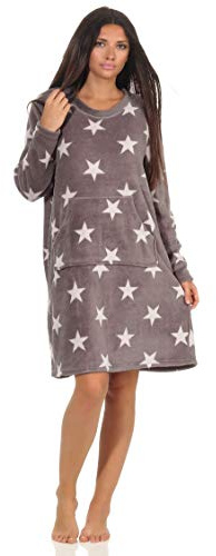 NORMANN-Wäschefabrik Damen Nachthemd Hauskleid in toller Sterne Optik aus kuschelig weichem Coral Fleece