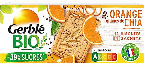 Gerblé Bio Sablés Orange Graines de Chia – Biscuits Bio Fruités et Croquants, Sans Huile de Palme, Réduits en Sucres, 12 Sablés, 132 g