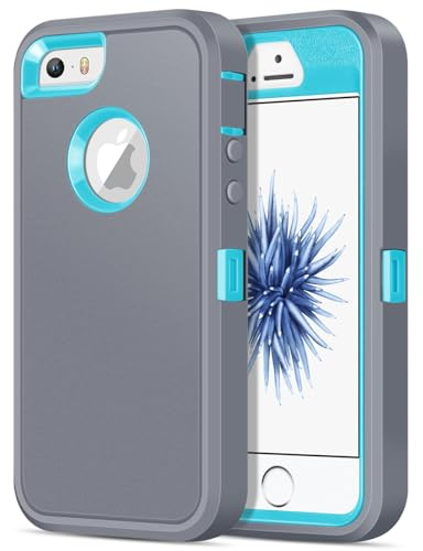 Jelanry Schutzhülle für iPhone 5S / iPhone SE 1. Generation 2016 / iPhone 5, robust, stoßfest, zweilagig, staubabweisend, Kratzfest, rutschfest, Hybrid-Rückseite, Grau/Blau