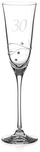 DIAMANTE Swarovski 30th Birthday Champagne Glass – Single Crystal Champagne Flute with a Hand Etched “30” - Embellished with Swarovski Crystals